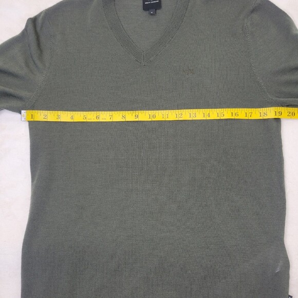 Armani Exchange Virgin Wool V-Neck Sweater Mens Med Green Preppy Lightweight - Picture 4 of 12